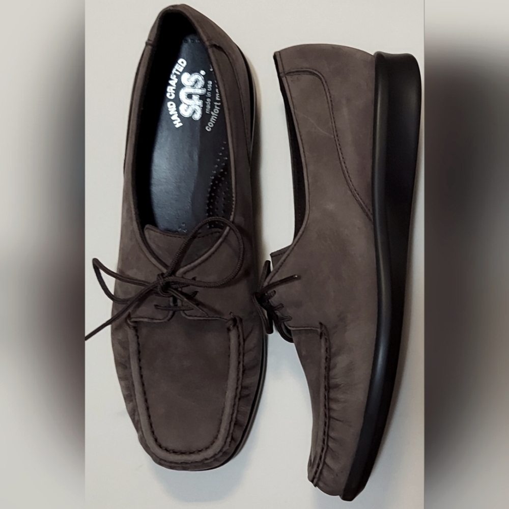 Womens SAS grey/taupe suede handcrafted lace up comfort Moccasins shoes